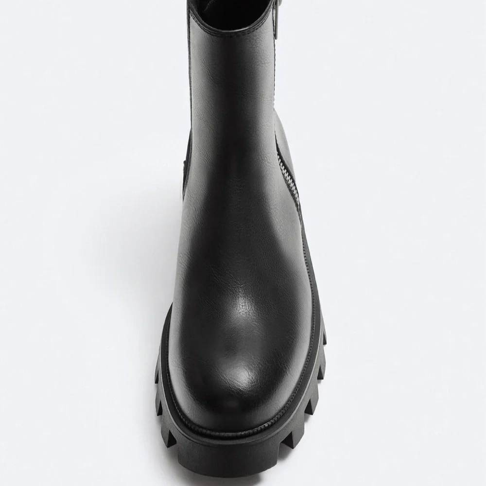 🆕 2024 ZARA CHUNKY SOLE ZIPPER COMBAT BOOTS - Picture 3 of 4